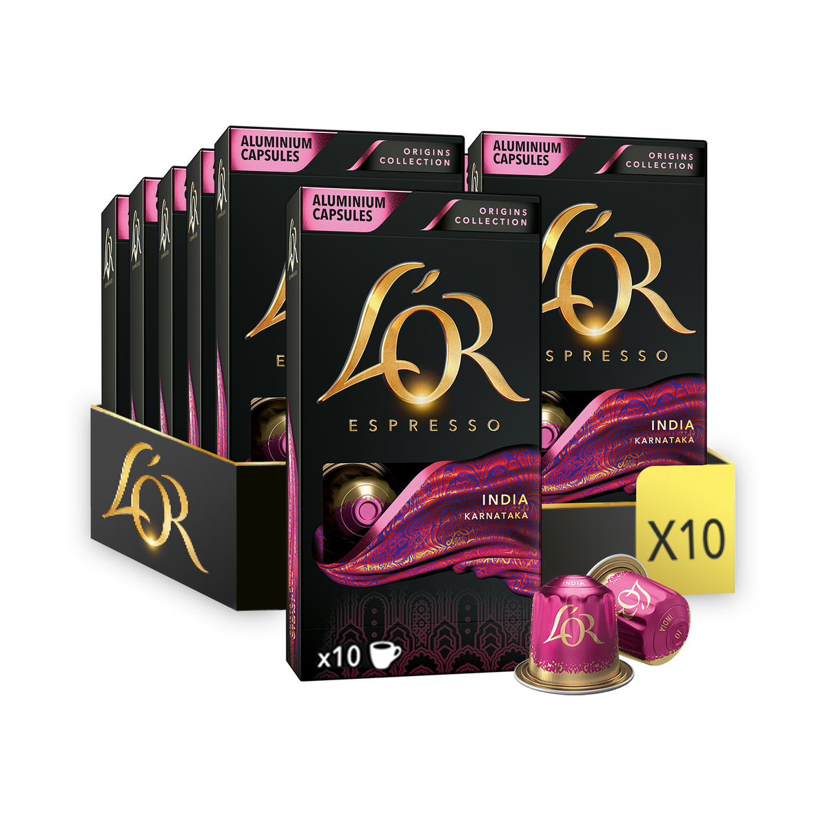 L'OR Origins India Espresso Coffee Capsules 10x10 Nespresso Compatible ...