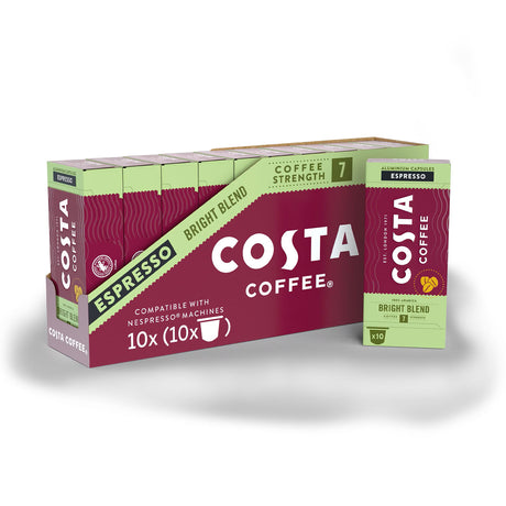 Costa Coffee Bright Blend Espresso Coffee Capsules 10x10 Nespresso Compatible