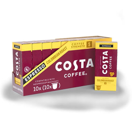 Costa Coffee Colombian Roast Espresso Coffee Capsules 10x10 Nespresso Compatible
