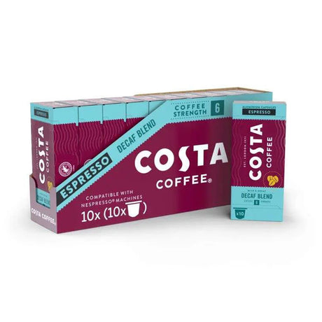 Costa Coffee Decaf Blend Espresso Coffee Capsules 10x10 Nespresso Compatible