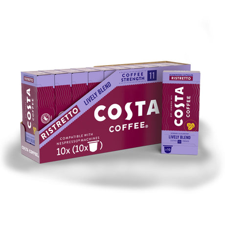 Costa Coffee Lively Blend Ristretto Coffee Capsules 10x10 Nespresso Compatible