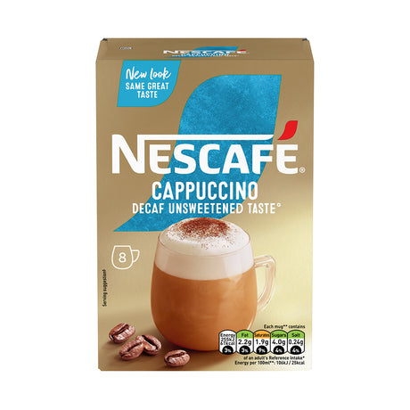 Nescafe Gold Cappuccino Decaf Unsweetened Taste Instant Coffee Sachets 6x8