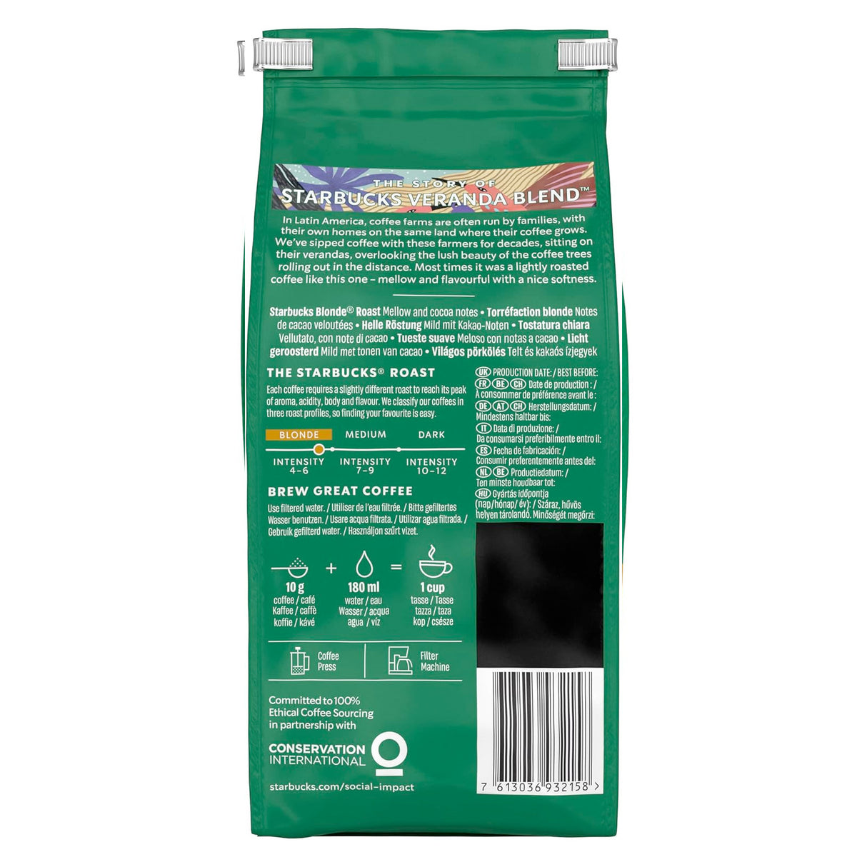 Starbucks blonde ground coffee pack rear