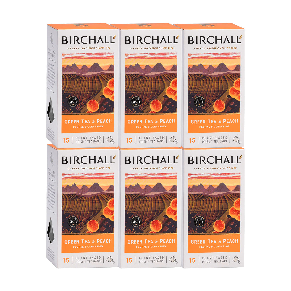 Birchall Green Tea & Peach Prism Tea Bags 6x15