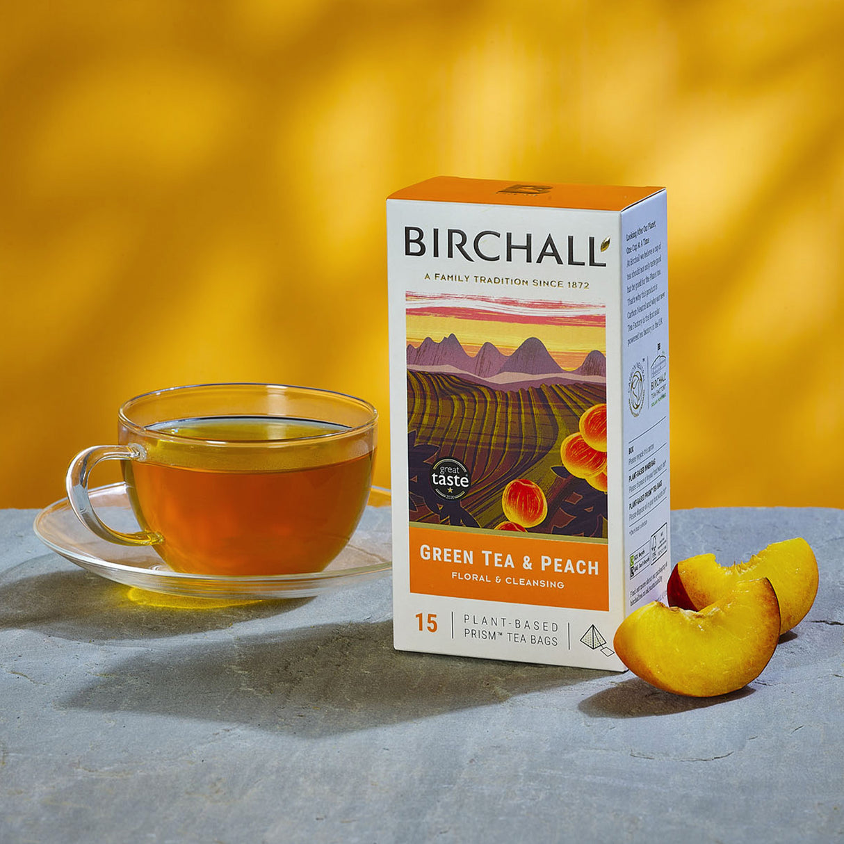 Birchall Green Tea & Peach Prism Tea Bags 6x15