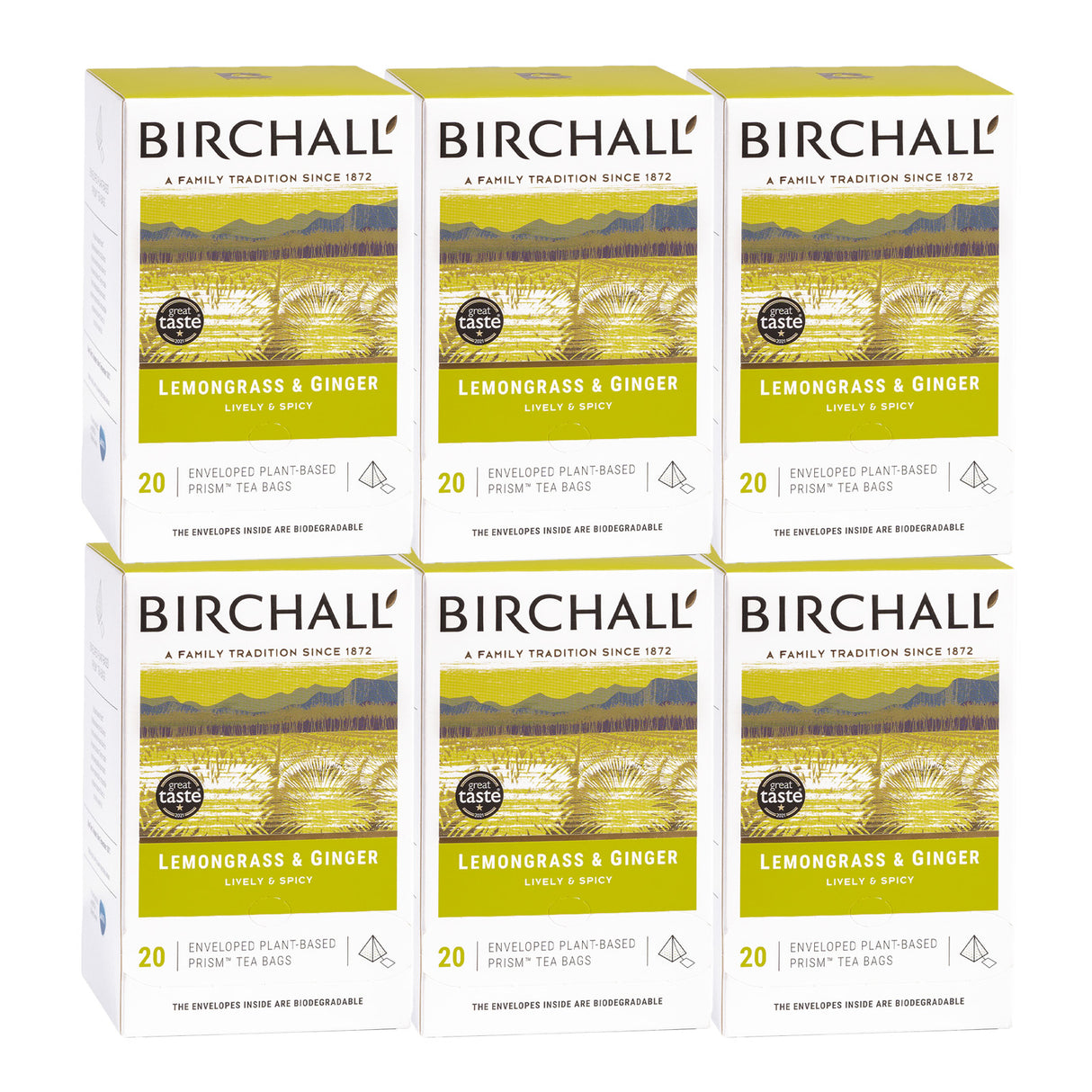 Birchall Lemongrass & Ginger Enveloped Prism Tea Bags 6x20