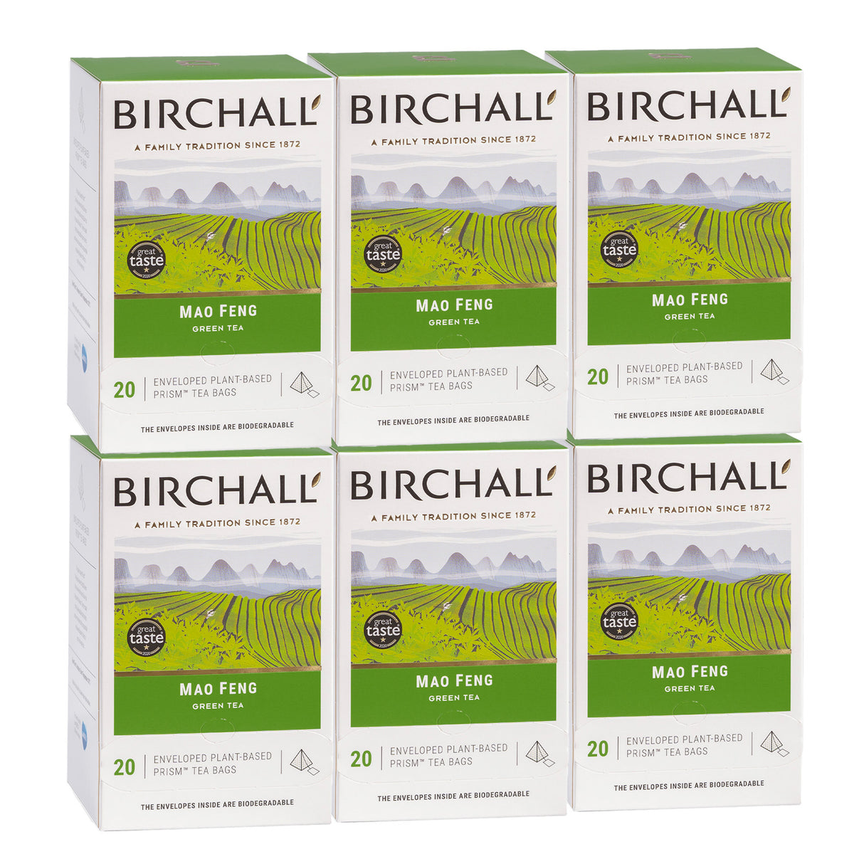 Birchall Mao Feng Green Tea Enveloped Prism Tea Bags 6x20