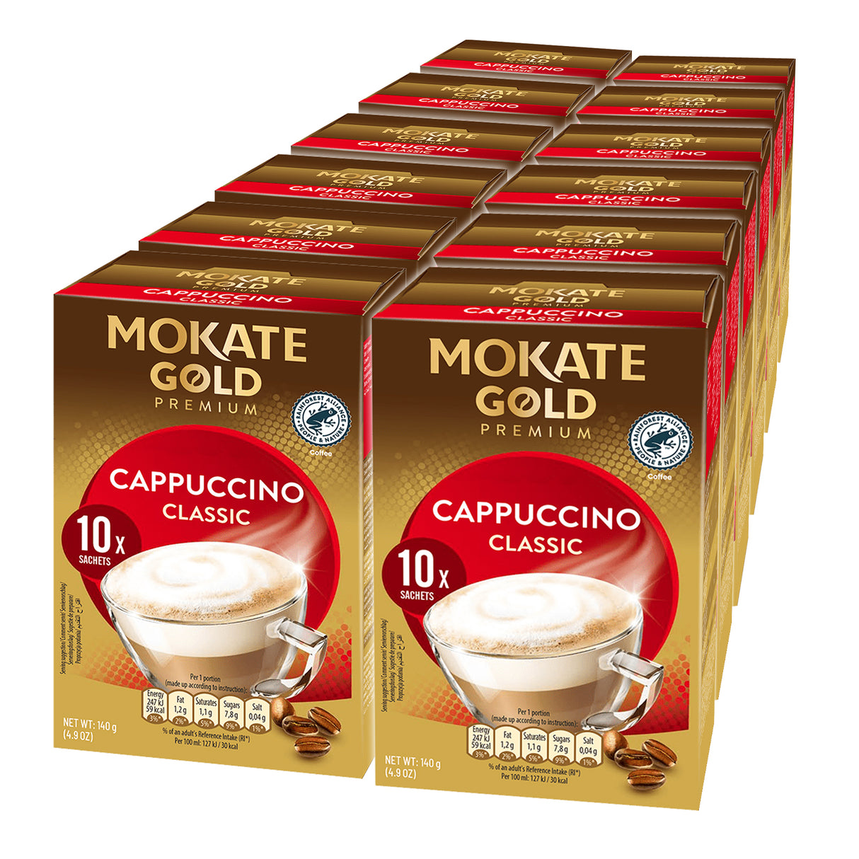 Mokate Gold Premium Classic Cappuccino Coffee Sachets Case 12x10