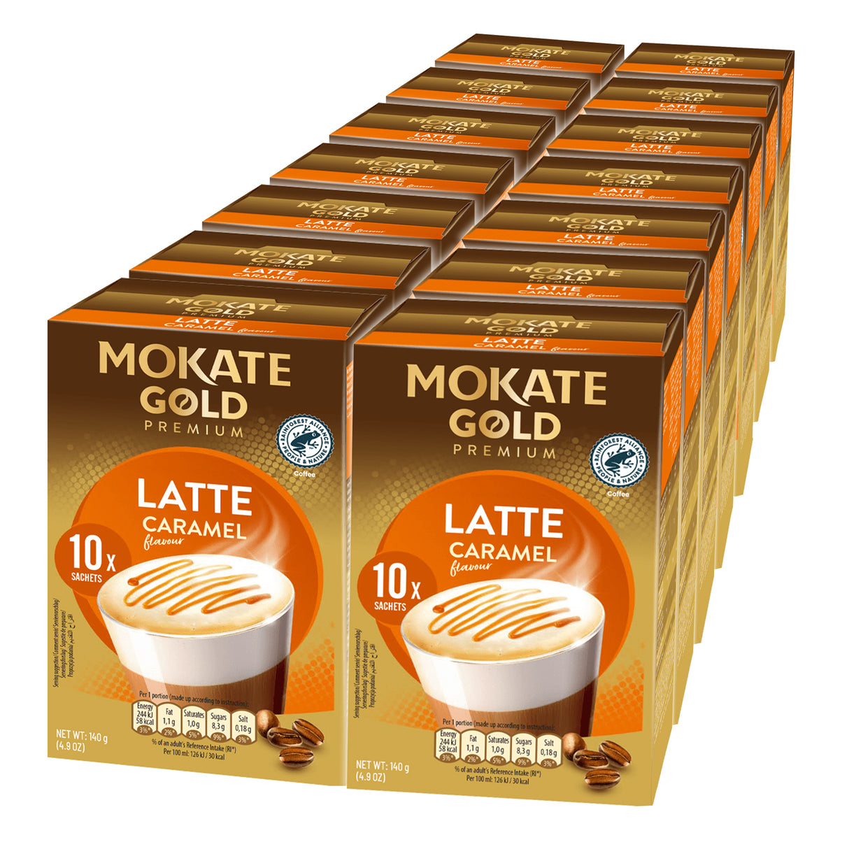 Mokate Gold Premium Caramel Latte Sachets Case 12x10