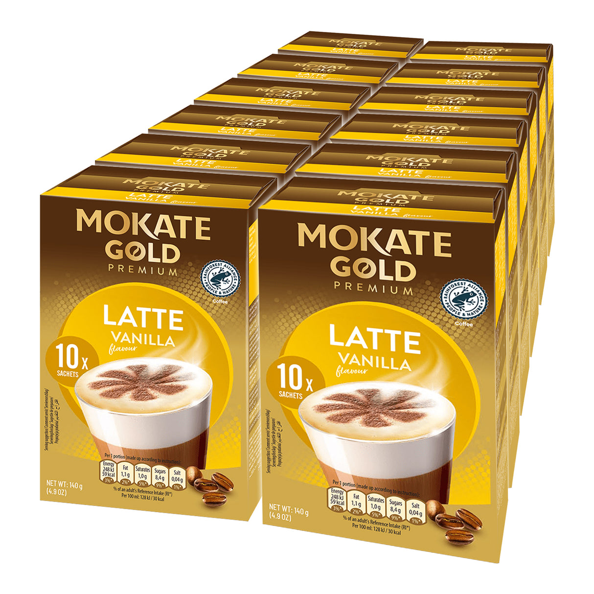 Mokate Gold Premium Vanilla Latte Sachets Case 12x10