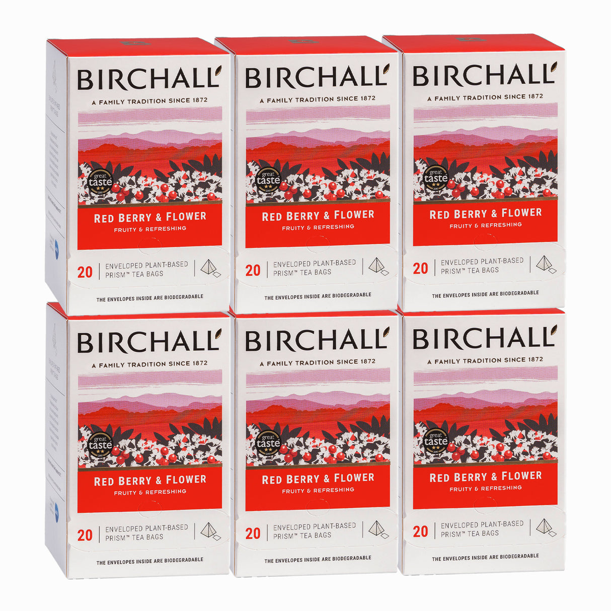 Birchall Red Berry & Flower Enveloped Prism Tea Bags 6x20