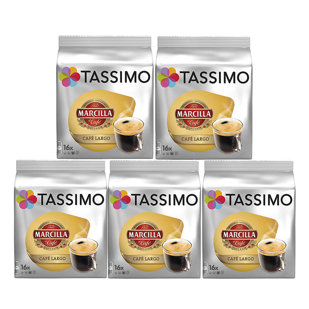 Tassimo Marcilla Cafe Largo Large Breakfast Coffee Capsules T-Discs 5 Pack,  80 Drinks