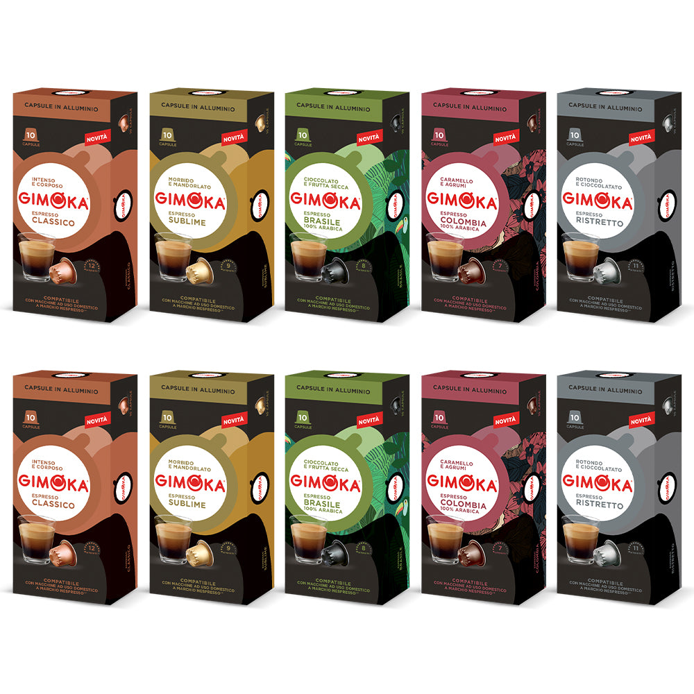 Gimoka Aluminium Variety Pack Coffee Capsules 10x10 Nespresso Compatib –  Coffee Supplies Direct
